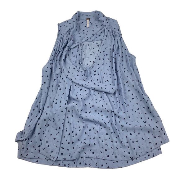 FREE PEOPLE Sleeveless Tie Front Tank Top Blue Floral Medium - Picture 3 of 6